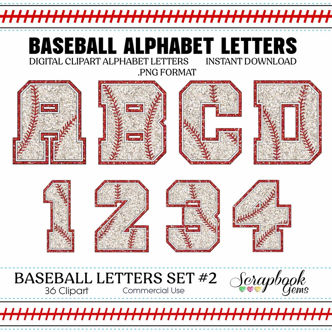 Softball / Baseball Sports Letters & Numbers Clipart, 36 High Quality ...
