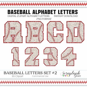 Softball / Baseball Sports Letters & Numbers Clipart, 36 High Quality PNG files, Instant Download Digital Clip Art  sports alphabet glitter