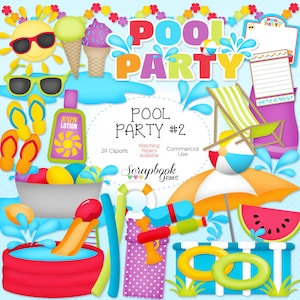 POOL PARTY (Kit #2) Clipart, 29 Png Clipart Dateien, Instant Download Kind Schwimmbad schwimmen Wasserballons Pfütze Lounge super Soaker Sommer