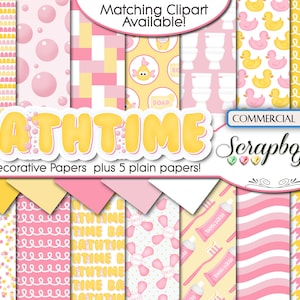 BATHTIME ragazza Digital Papers, 19 pezzi, 12 "x 12", alta qualità JPEG, Instant Download, bolle, Servizi igienici, neonata, spazzolino da denti, bagno