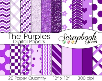 THE PURPLES Coordinated Digital Papers, 20 Papers, 12" x 12", High Quality JPEG files, Instant Download Commercial Use girl feminine spring
