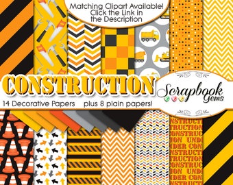 CONSTRUCTION Digital Papers, 22 Pieces, 12" x 12", High Quality JPEGs, Instant Download tractor dumptruck backhoe tools screwdriver wrench