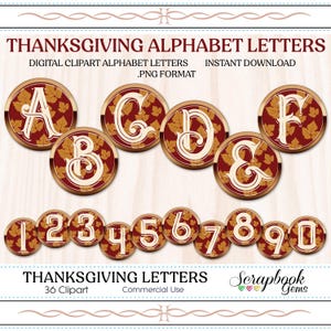 Autumn/Thanksgiving Letters & Numbers Digital Clipart, 37 High Quality PNG files, Instant Download
