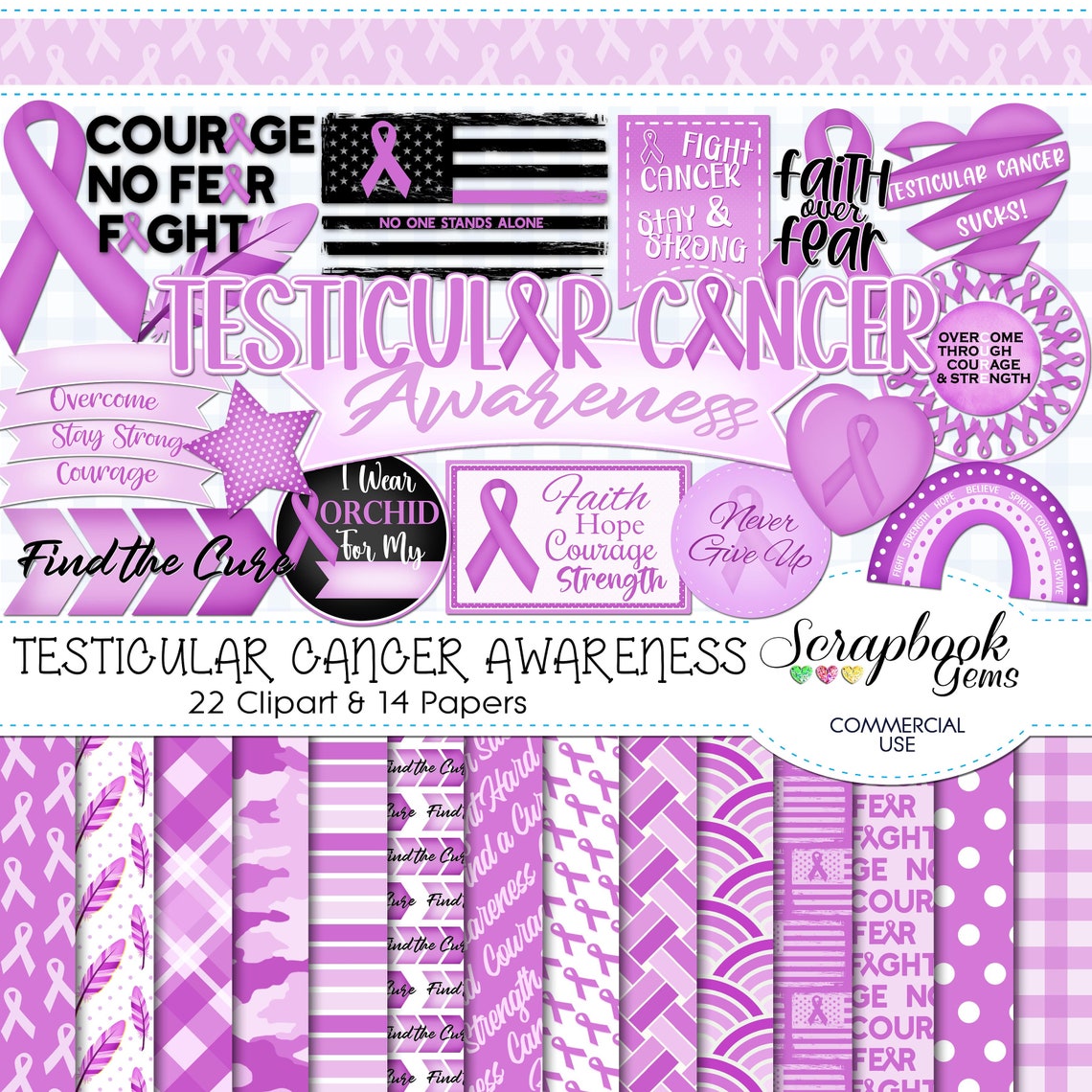 TESTICULAR CANCER Awareness Clipart & Papers Kit, 22 Png Clipart Files ...