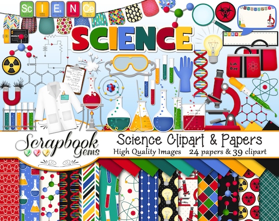 SCIENCE Clipart and Papers Kit 39 png Clip Arts 24 jpeg | Etsy