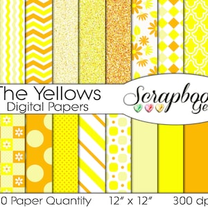 THE YELLOWS Coordinated Digital Papers, 20 Papers, 12&quot; x 12&quot;, High Quality JPEG files, Instant Download Commercial Use Spring Summer