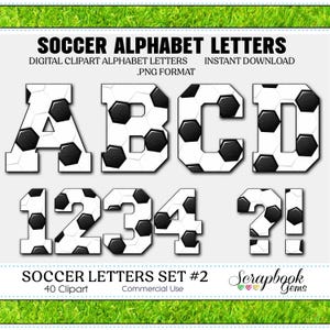 Sports Soccer Letters & Numbers Clipart, 40 High Quality PNG files, Instant Download Digital Clip Art