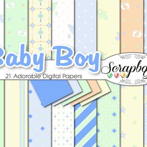 Baby Boy Digital Papers, 21 pezzi, 12 "x 12", alta qualità JPEG file, Download immediato