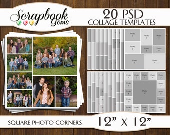 TWENTY (20) 12" x 12" Digital Photo Collages / Storyboard Templates, PSD Format, Photo Scrapbook Template Collage