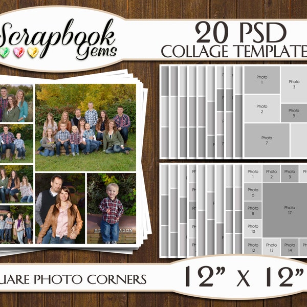 TWENTY (20) 12" x 12" Digital Photo Collages / Storyboard Templates, PSD Format, Photo Scrapbook Template Collage
