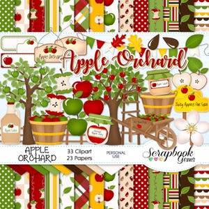 APPLE ORCHARD Clipart and Papers Kit, 33 png Clip Arts, 23 jpeg Papers Instant Download fruitboom cider appelsap boerderijmarkt herfst herfst