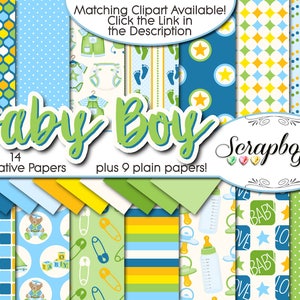 Papéis digitais BABY BOY, 23 peças, 12" x 12", JPEGs de alta qualidade, download instantâneo, chupeta de mamadeira, brinquedos, alfinete de segurança infantil, estrelas de veleiro