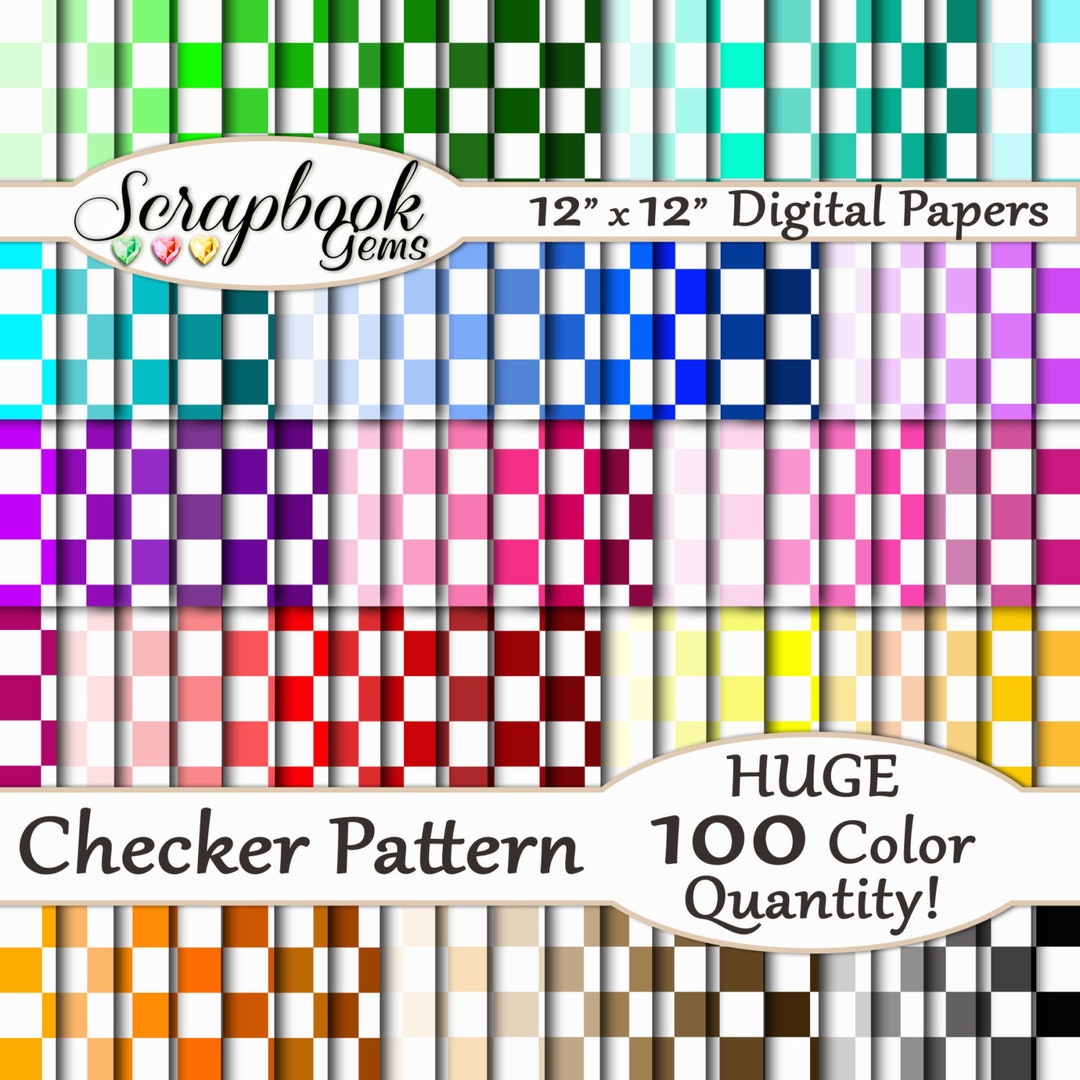 100 COLORS CHECKER Pattern Papers, 100 Pieces, 12 X 12, 300 Dpi High ...