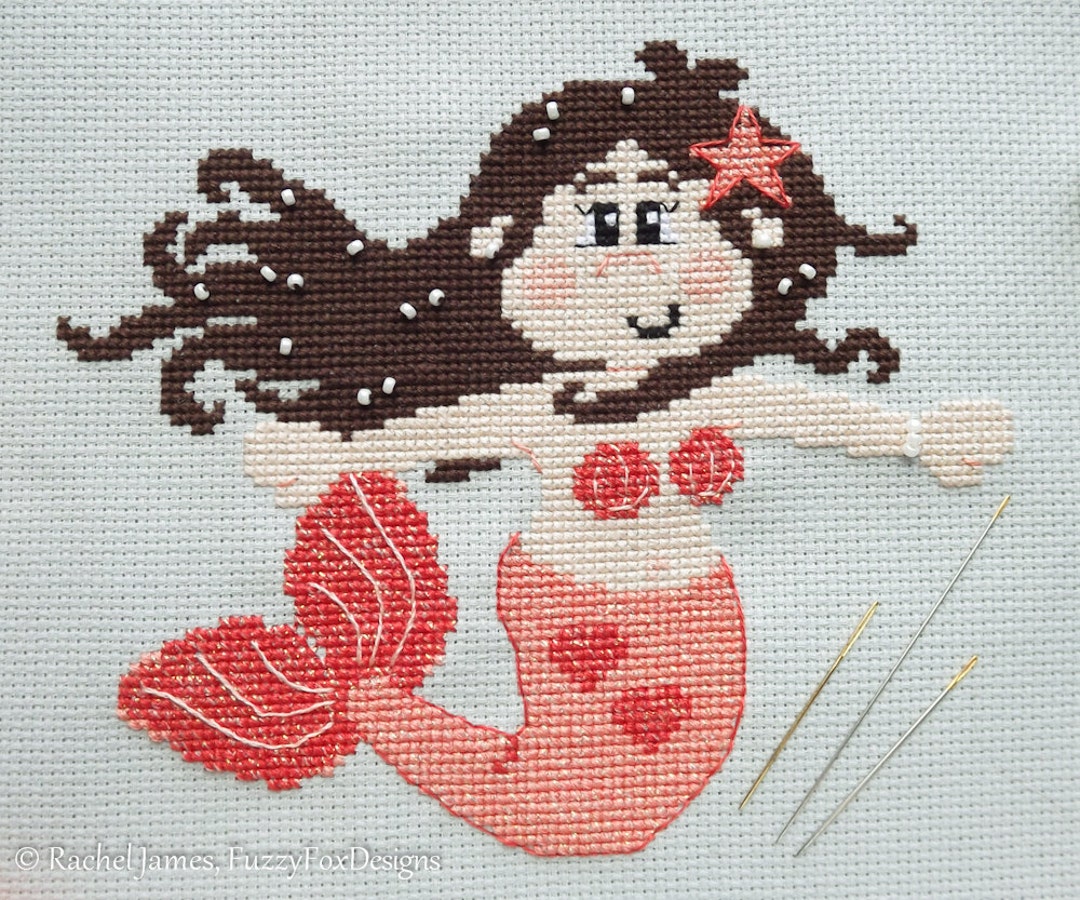 Mermaid Cross Stitch Pattern PDF | Bella the Pretty Coral Mermaid - Etsy