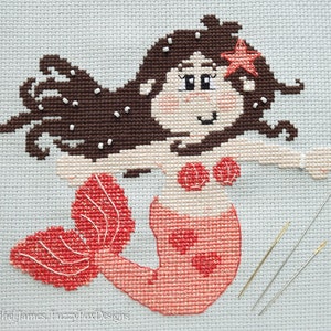 Mermaid Cross Stitch Pattern PDF | Bella the Pretty Coral Mermaid