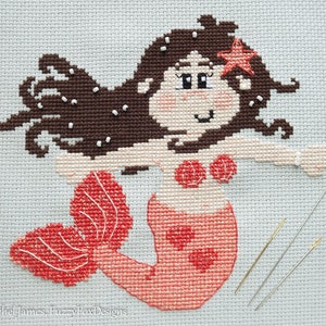 Mermaid Cross Stitch Pattern PDF Bella the Pretty Coral Mermaid image 1