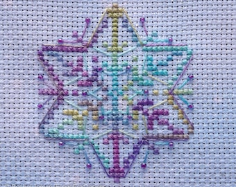 Small Star Snowflake Cross Stitch Pattern PDF | Variegated Floss Design | Pattern for Toms New Old Things 3 inch Hexagon Wood Blanks