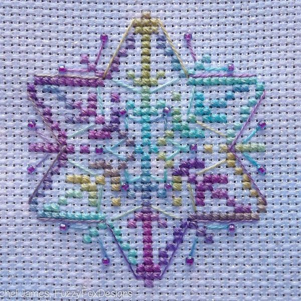 Small Star Snowflake Cross Stitch Pattern PDF | Variegated Floss Design | Pattern for Toms New Old Things 3 inch Hexagon Wood Blanks