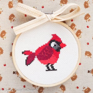 Red Northern Cardinal Cross Stitch Pattern PDF | Cute Bird Counted Cross Stitch Chart | Instant Download