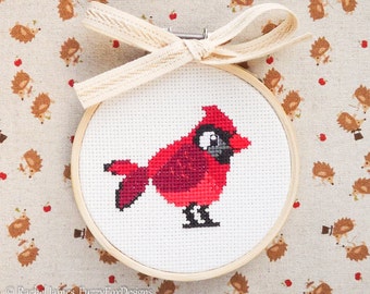 Red Northern Cardinal Cross Stitch Pattern PDF | Cute Bird Counted Cross Stitch Chart | Instant Download