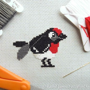 Red Capped Robin Cross Stitch Pattern PDF | Cute Bird Counted Cross Stitch Chart | Instant Download