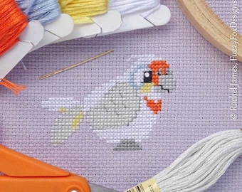 Cute Little Corella Cross Stitch Pattern PDF | Cute Bird Counted Cross Stitch Chart | Instant Download