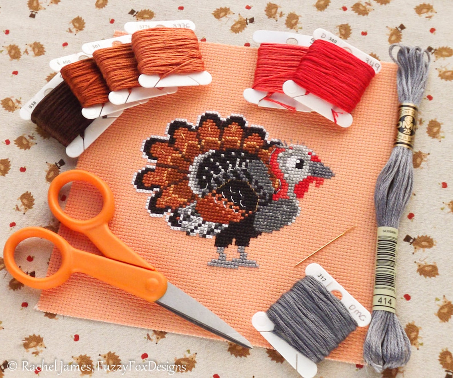 Turkey Cross Stitch Pattern PDF Mr Gobbles the Turkey Cute Etsy