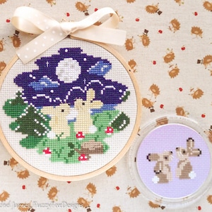 Moon Gazing Bunnies Cross Stitch Pattern PDF