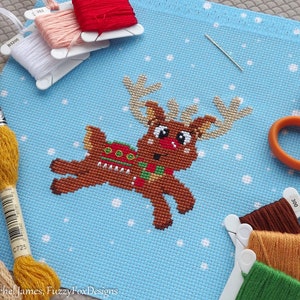 Cute Christmas Reindeer Cross Stitch Pattern PDF | Cute Female Reindeer Counted Cross Stitch Pattern for Beginners