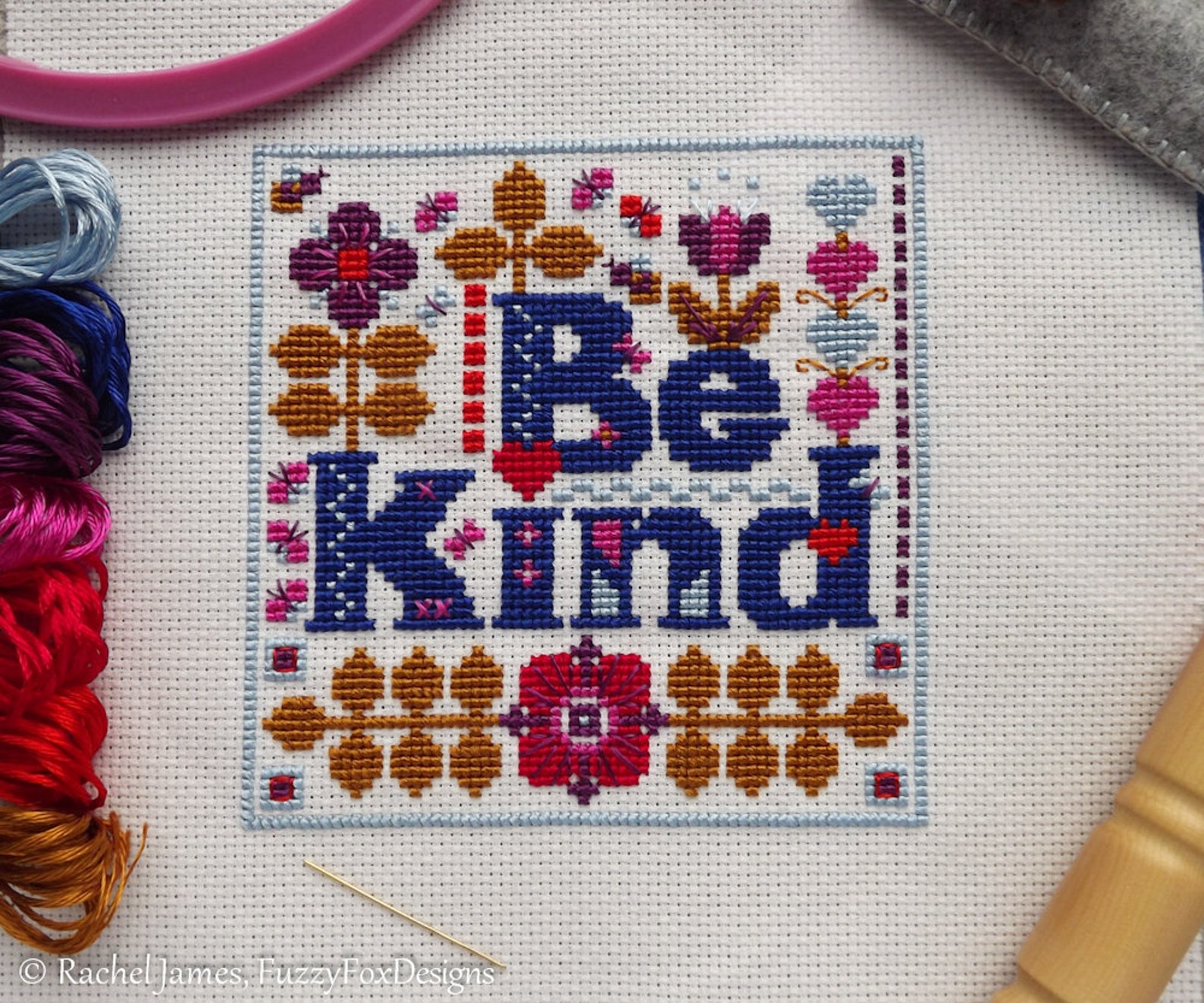Kind Patterns Be Kind Cross Stitch Pattern PDF | Floral Tile Motivational Cross ...