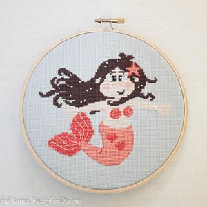 Mermaid Cross Stitch Pattern PDF Bella the Pretty Coral Mermaid image 4