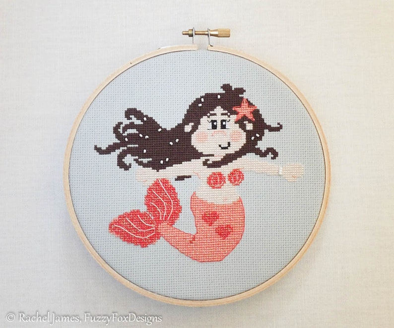 Mermaid Cross Stitch Pattern PDF Bella the Pretty Coral Mermaid image 4