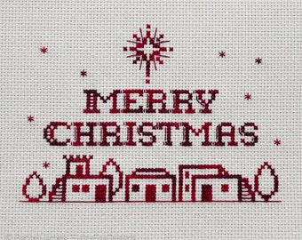 Merry Christmas Card Cross Stitch Pattern PDF | Chart for Colour Variations, Coloris, ThreadworX, or Hand-Dyed Floss