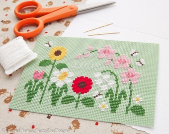 Pretty Flowers Mother's Day Card Cross Stitch Pattern PDF