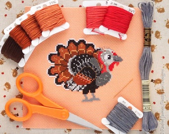 Turkey Cross Stitch Pattern PDF | Mr Gobbles the Turkey | Cute Bird Counted Cross Stitch Chart | Instant Download