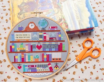 Book Lover's Shelf Bookshelf Cross Stitch Pattern PDF | Cute Room Cross Stitch Series