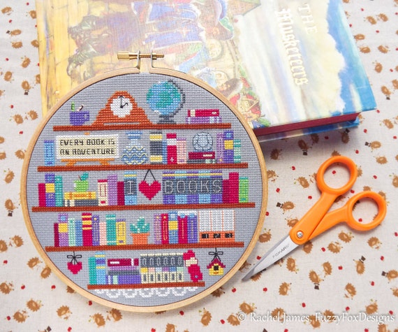 Book Lover's Shelf Bookshelf Cross Stitch Pattern PDF | Cute Room Cross Stitch Series