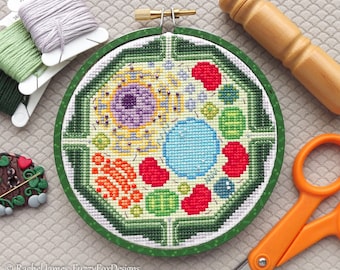 Mini Plant Cell Cross Stitch Pattern PDF | Plant Cell Biology Counted Cross Stitch Design