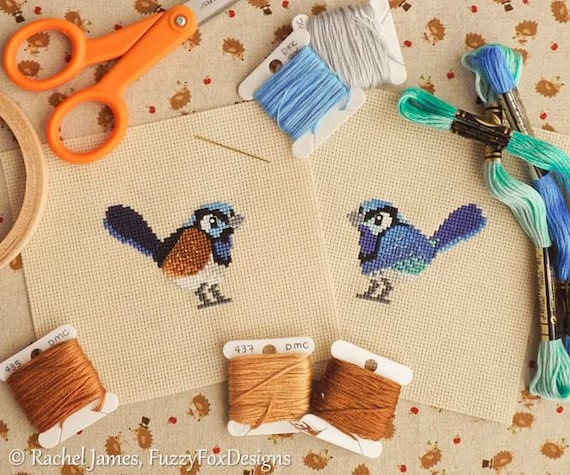 Wren cross stitch Blue wren art Fairy wren cross stitch Cross stitch PDF Wren embroidery Cross stitch pattern Australia cross stitch
