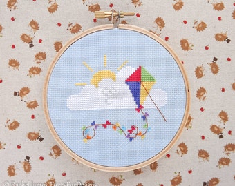 Rainbow Kite Cross Stitch Pattern PDF