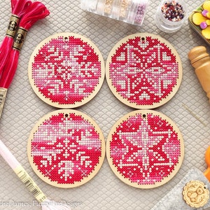 Snowflake Christmas Decorations Cross Stitch Pattern PDF for Three Inch Circle Blanks | Pattern for Toms New Old Things Wood Blanks