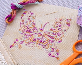 Variegated Butterfly Cross Stitch Pattern PDF | Chart for Colour Variations, Coloris, ThreadworX, or Hand-Dyed Floss