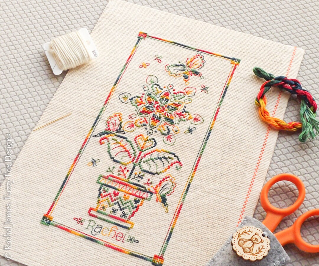 Variegated Flower Panel Cross Stitch Pattern PDF | Chart for