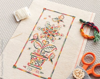 Variegated Flower Panel Cross Stitch Pattern PDF | Chart for Colour Variations, Coloris, ThreadworX, or Hand-Dyed Floss