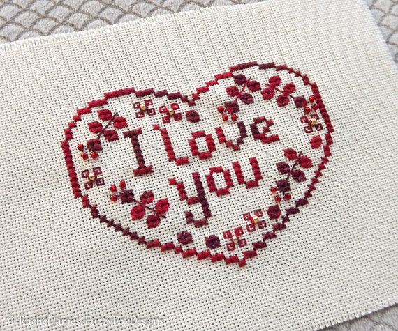 I Love You Heart Cross Stitch Pattern PDF | Chart for Colour