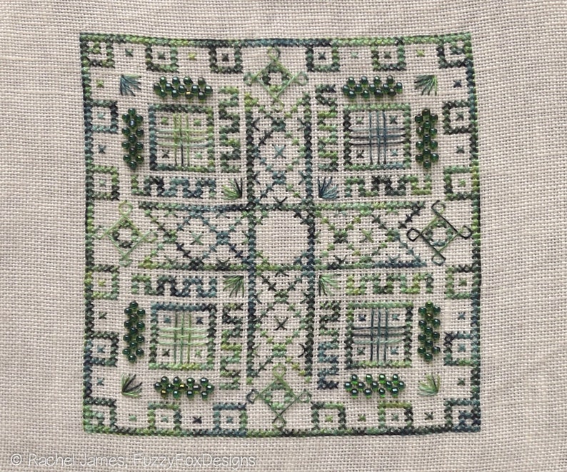 Green Biscornu Cross Stitch Pattern PDF Chart for Colour Variations, Coloris, ThreadworX, or Hand-Dyed Floss image 7