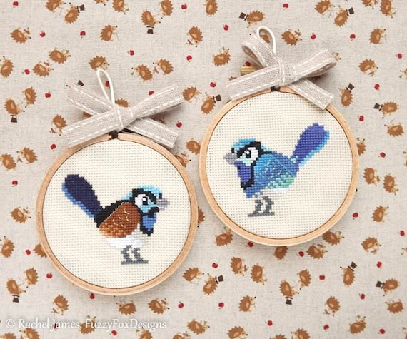Wren cross stitch Blue wren art Fairy wren cross stitch Cross stitch PDF Wren embroidery Cross stitch pattern Australia cross stitch