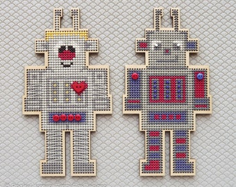Robot Cross Stitch Pattern PDF | Pattern for Toms New Old Things Robot Wood Blanks