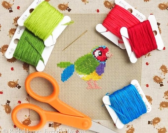 Gouldian Finch Cross Stitch Pattern PDF | Cute Bird Counted Cross Stitch Chart | Instant Download