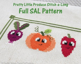 Fruit and Vegetable Cross Stitch Pattern PDF | Pretty Little Produce Stitch-a-Long Full Series Pattern | Easy Beginners Cross Stitch Pattern